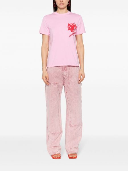 T-shirt en coton à imprimé Msgm rose