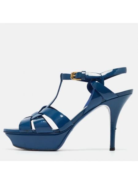 Sandały trekkingowe skórzane retro Yves Saint Laurent Vintage niebieskie