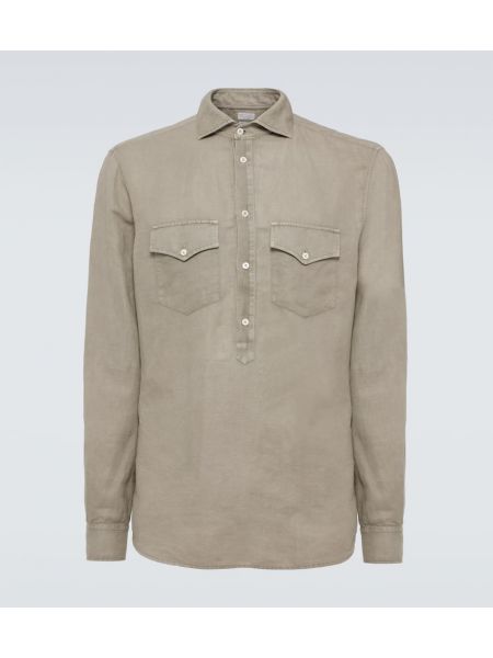 Camisa de lino de algodón Brunello Cucinelli beige