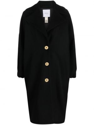 Černý vlněný kabát s knoflíky Patou