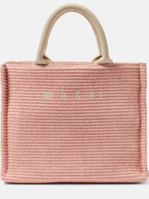 Маленькая большая сумка-тоут с логотипом и эффектом рафии Marni розовый
