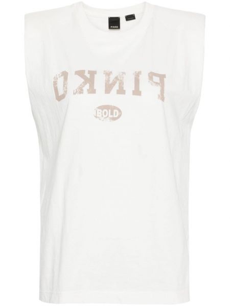 Тениска с принт с подплънки на раменете Pinko бяло