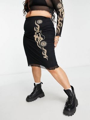 Черная сетчатая юбка миди с тату-принтом Reclaimed Vintage в стиле PLUS