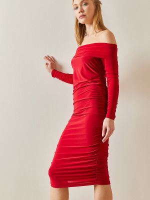 Midi kleita ar drapējumu Xhan sarkans