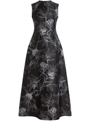 Kvetinové saténové večerné šaty s potlačou Azzalia čierna