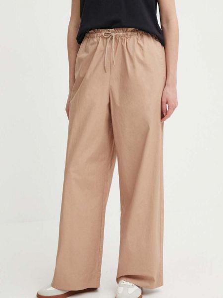 Beżowe spodnie z wysoką talią bawełniane Sisley