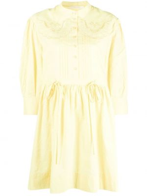 Bavlněné šaty s knoflíky s výšivkou se stojáčkem See By Chloe - žlutá