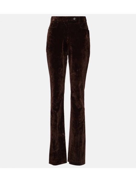 Slim fit zamatové rovné nohavice s vysokým pásom Ferragamo hnedá