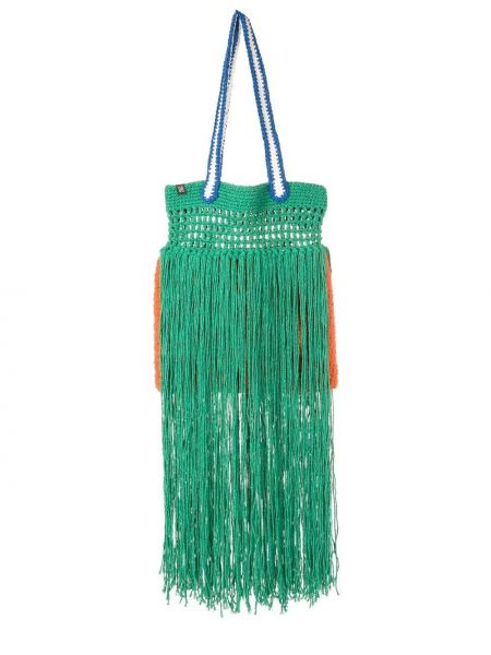 Pletená nákupná taška so strapcami Nannacay zelená
