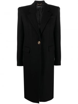 Vlněné dlouhý kabát s knoflíky s dlouhými rukávy Versace - černá
