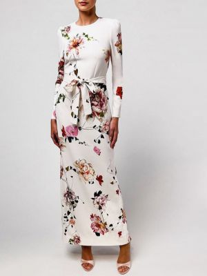 Robe de soirée à fleurs à imprimé Monique Lhuillier blanc