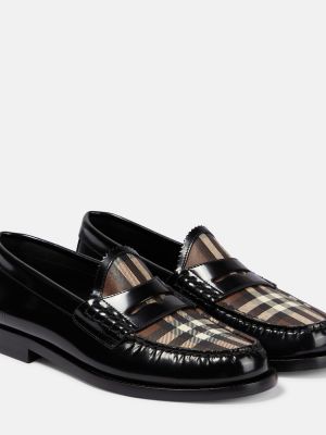 Pantofi loafer din piele în carouri Burberry negru
