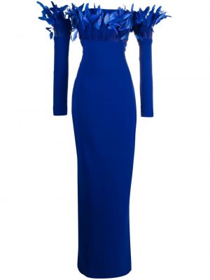Krepové dlouhé šaty s perím Jean-louis Sabaji modrá