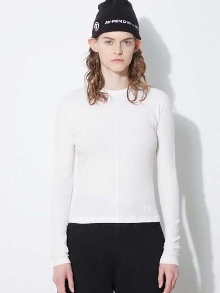 Μακρυμάνικη βαμβακερή μπλούζα με στενή εφαρμογή Y-3 λευκό