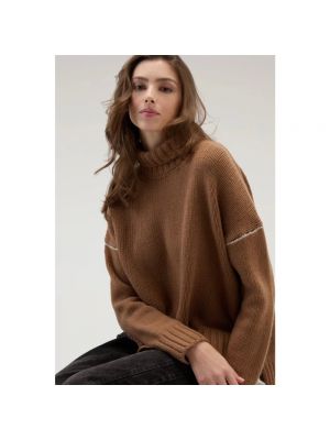 Jersey cuello alto de lana con cuello alto de tela jersey Woolrich marrón