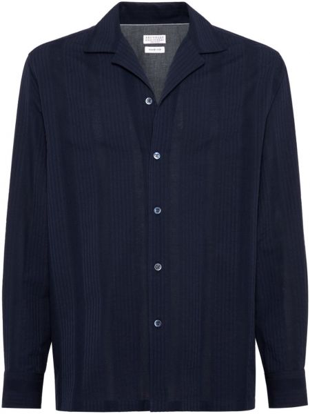 Žakárová pruhovaná bavlnená košeľa Brunello Cucinelli modrá
