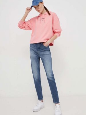 Bluza z kapturem z nadrukiem Tommy Jeans różowa