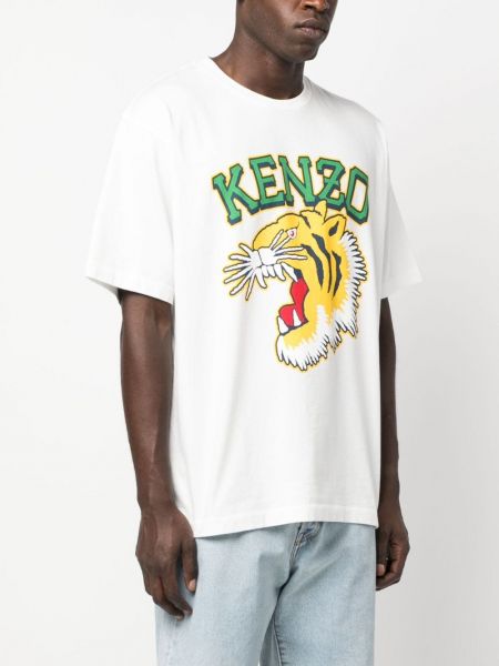 T-shirt di cotone oversize a righe tigrate Kenzo bianco