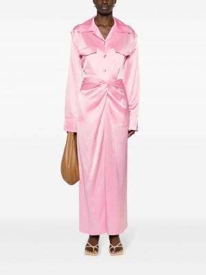 Saténové dlouhá sukně Nanushka růžové