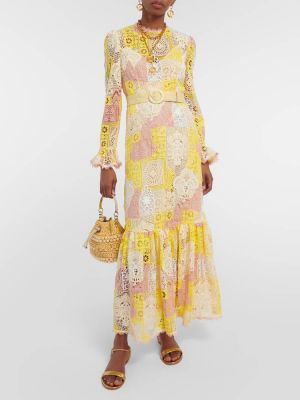 Кружевное длинное платье Zimmermann желтое