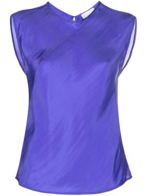 Сатенена блуза без ръкави Forte_forte синьо