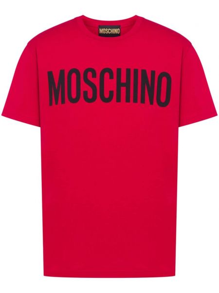 Памучна тениска с принт Moschino червено