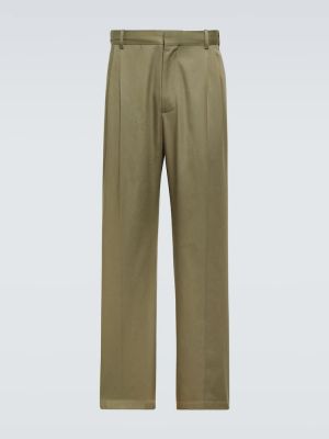 Pantalones de algodón bootcut plisados Loewe verde