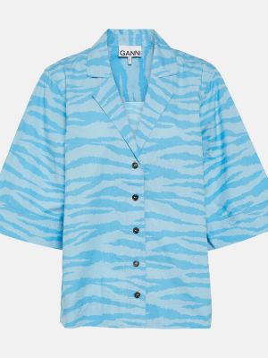 Camicia di cotone con stampa Ganni blu