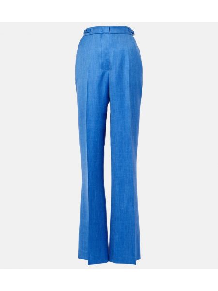 Pantaloni de lână de in de mătase Gabriela Hearst albastru