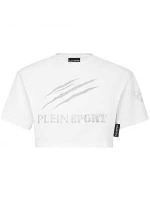Raštuotas medvilninis sportiniai marškinėliai Plein Sport balta