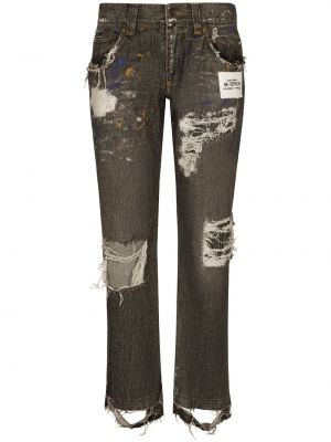 Straight fit džíny s dírami Dolce & Gabbana šedé