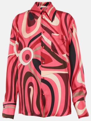 Hodvábna košeľa s potlačou s abstraktným vzorom Pucci červená