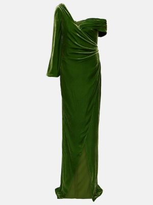 Aksamitna jedwabna sukienka długa Costarellos zielona