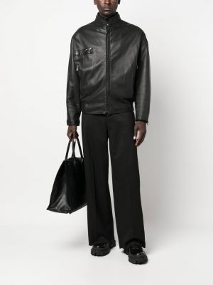 Ādas jaka ar paaugstinātu apkakli Versace Pre-owned melns