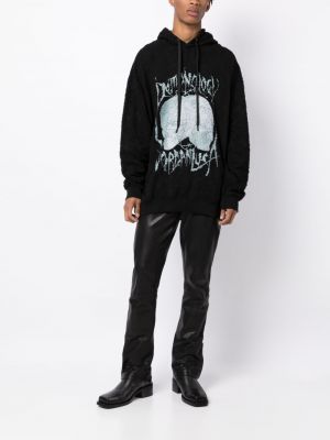 Raštuotas džemperis su gobtuvu su nubrozdinimais Jordanluca juoda
