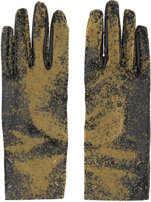 Коричневые перчатки с флокированным рисунком Maison Margiela