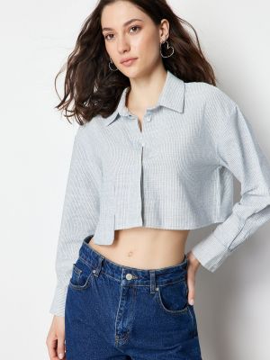 Pruhovaná bavlnená košeľa s vreckami Trendyol