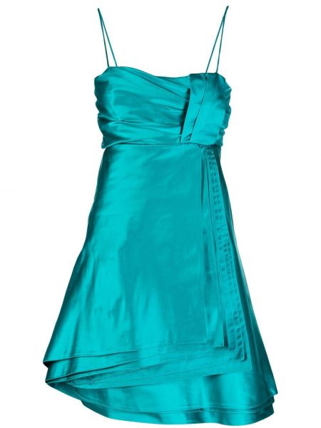 Hedvábné asymetrické šaty na zip Prada Pre-owned - modrá