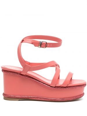 Sandale cu pană de cristal Rene Caovilla roz
