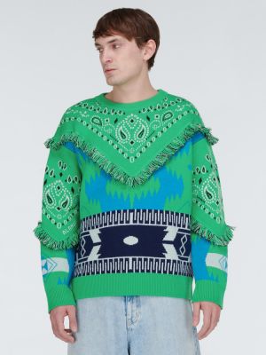 Jersey de lana de tela jersey de tejido jacquard Alanui verde