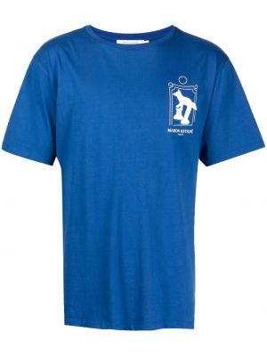 T-shirt en coton à imprimé Maison Kitsuné bleu