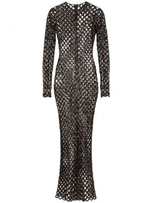 Dlouhé šaty se síťovinou Dolce & Gabbana černé