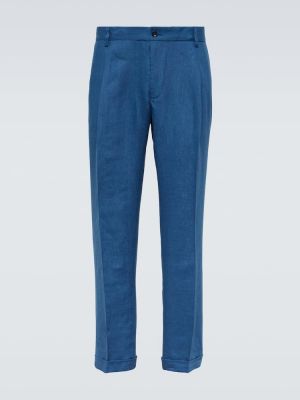 Slim fit ľanové nohavice Dolce&gabbana modrá