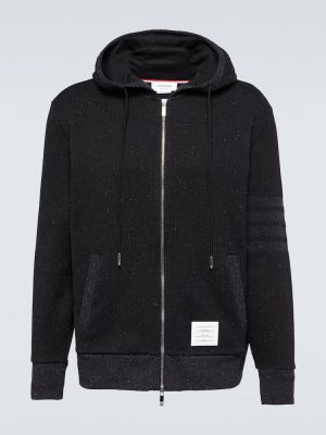 Pamučna svilena hoodie s kapuljačom Thom Browne crna
