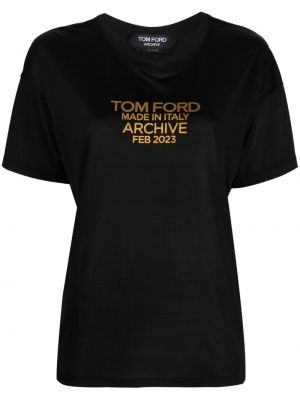 Svilena majica s potiskom Tom Ford črna