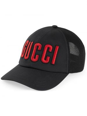 Мрежеста шапка с козирки бродирана Gucci черно