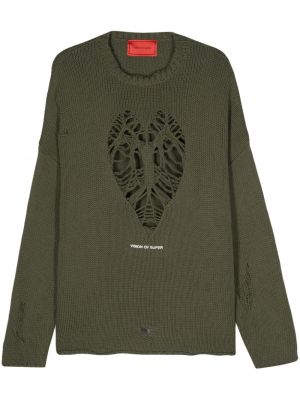 Obrabljen pulover z vzorcem srca Vision Of Super zelena