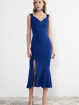 Drapované pletené večerní šaty Trendyol modré
