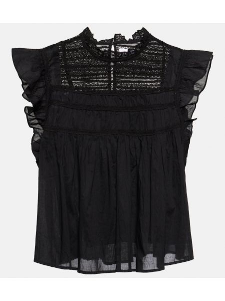Памучна кадифена блуза Velvet черно