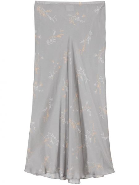 Svilena maksi suknja s cvjetnim printom s printom Alysi siva